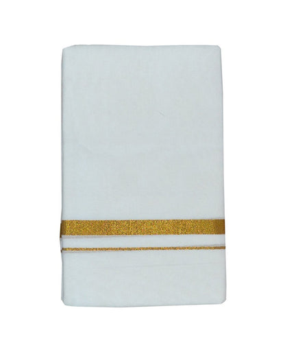 PRAKASAM COTTON Mens Cotton blended White Jari Single Dhoti/Lungi (1.28X2.00 mtrs)- Pack Of 1 (Gold Zari Dhoti)