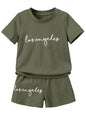 AVANOVA Boys Mehandi 2pcs Young Boy Loose Comfortable T-Shirt With Los Angeles Print And Shorts, Casual Cute Style Suitable For