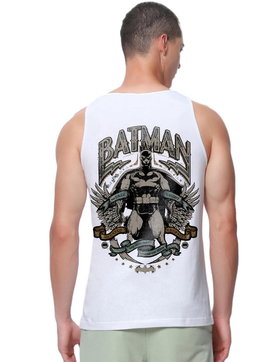 Bewakoof Official DC Merchandise Mens Graphic Print Regular Fit Sleeveless Round Neck Pure Cotton Vest_684018_White_S
