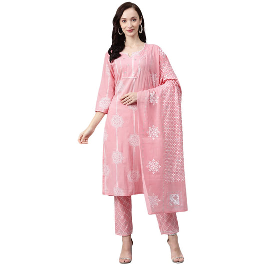 anubhutee Women's Pure Cotton Straight Printed Kurta Trousers with Dupatta