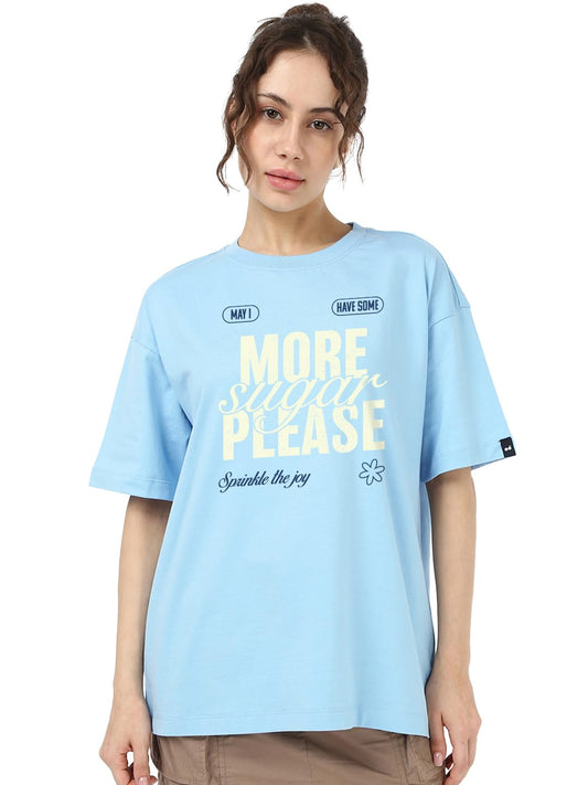 Bewakoof Womens Typography Print Oversized Fit Half Sleeve Round Neck Cotton T-Shirt_684614_Blue_M