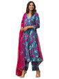 Tee Projekt WomenS Cotton Blend V-Neck Anarkali Kurta Pant With Dupatta Set