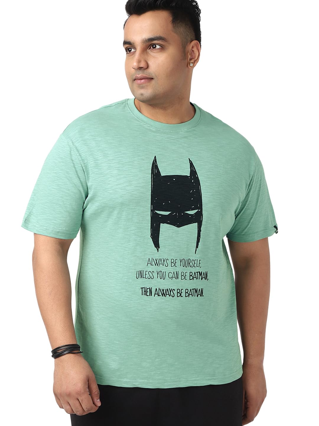 Bewakoof Air 1.0 Official DC Merchandise Batman Mens Graphic Printed Regular Fit Half Sleeve Round Neck Cotton Slub Plus Size T