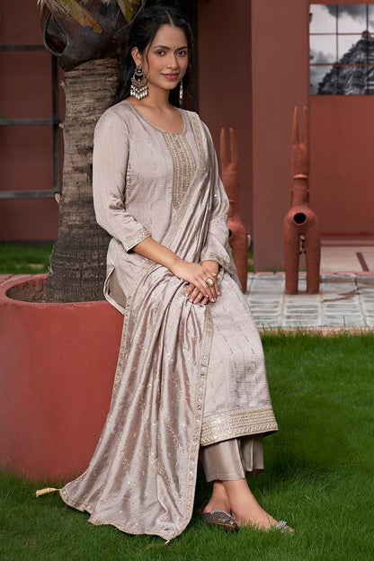 Wedani Vichitra Silk Kurta Set for Women Grey