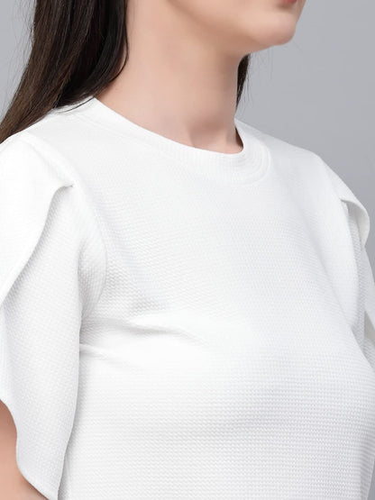 Style Quotient Women White Poly Knit Smart Casual Top