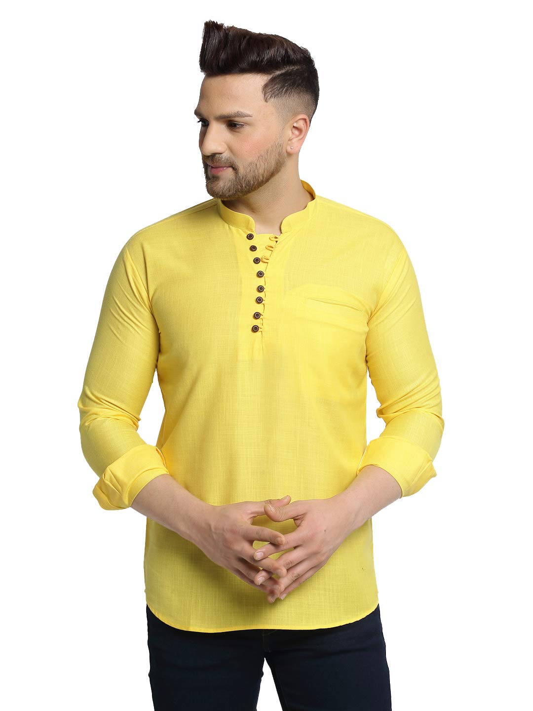 Jompers Mens Solid Cotton Short Kurta
