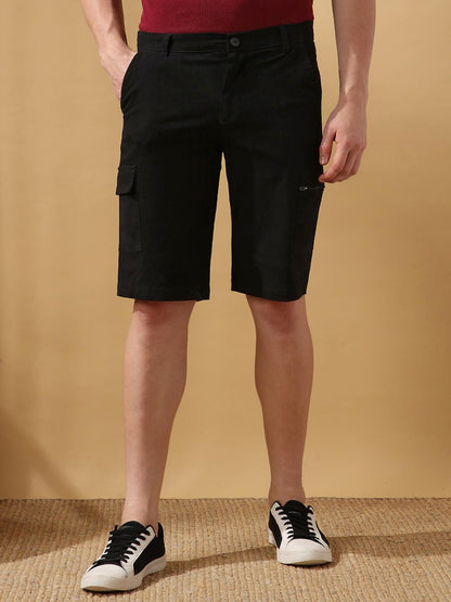 Dennis Lingo Men Black Solid Regular-Fit Cargo Shorts