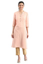 Aurelia Women's Cotton Pink Geometric Band Collar Straight Kurta