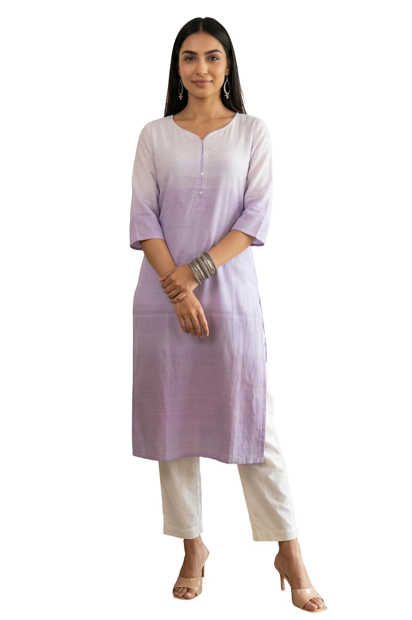 Aurelia Women's Lavender Ombre Yarn Dyed Rayon Straight Kurta - (A16452-706375-S)