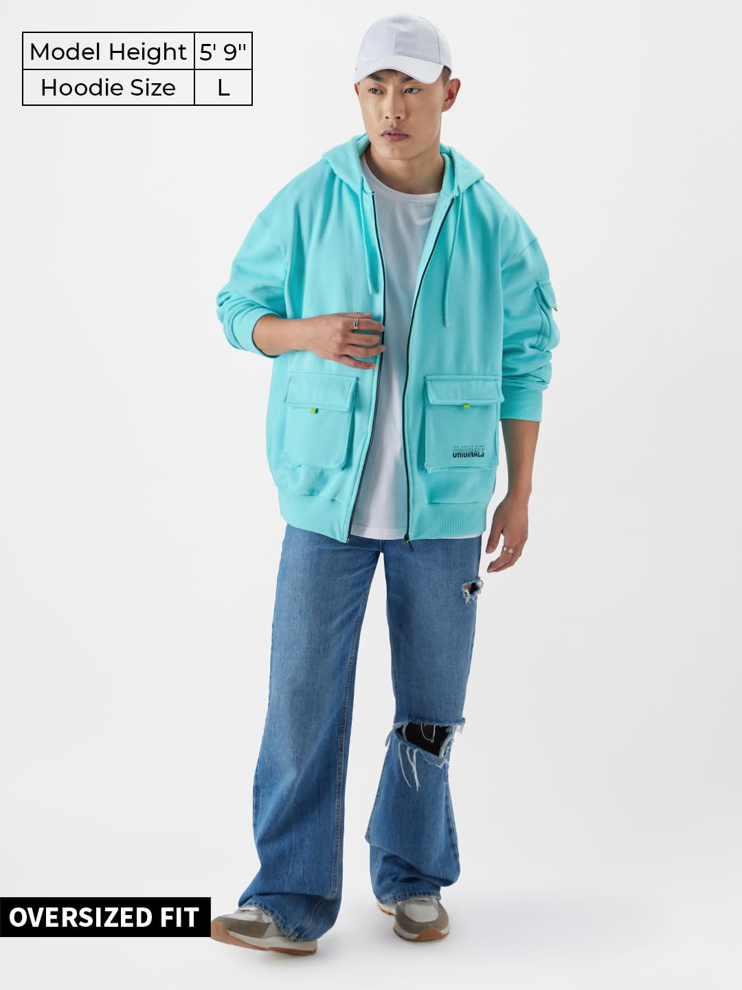 The Souled Store TSS Originals: Blue Flow Hoodies Hoodies Sweatshirts Pullovers Fleece Zip-up Graphic Printed Solid Color Block
