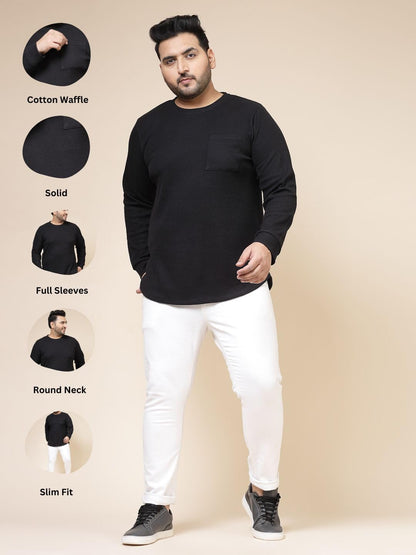 Rigo Plus Size T-Shirt for Men | Round Neck, Solid T-Shirt for Men | Full Sleeves Plus Size T-Shirt for Men | Casual Wear, Styli
