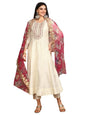 ishin White Floral Embroidered Thread Work Straight Kurta With Trousers & Dupatta | Kurta set for women | Kurta with trousers an
