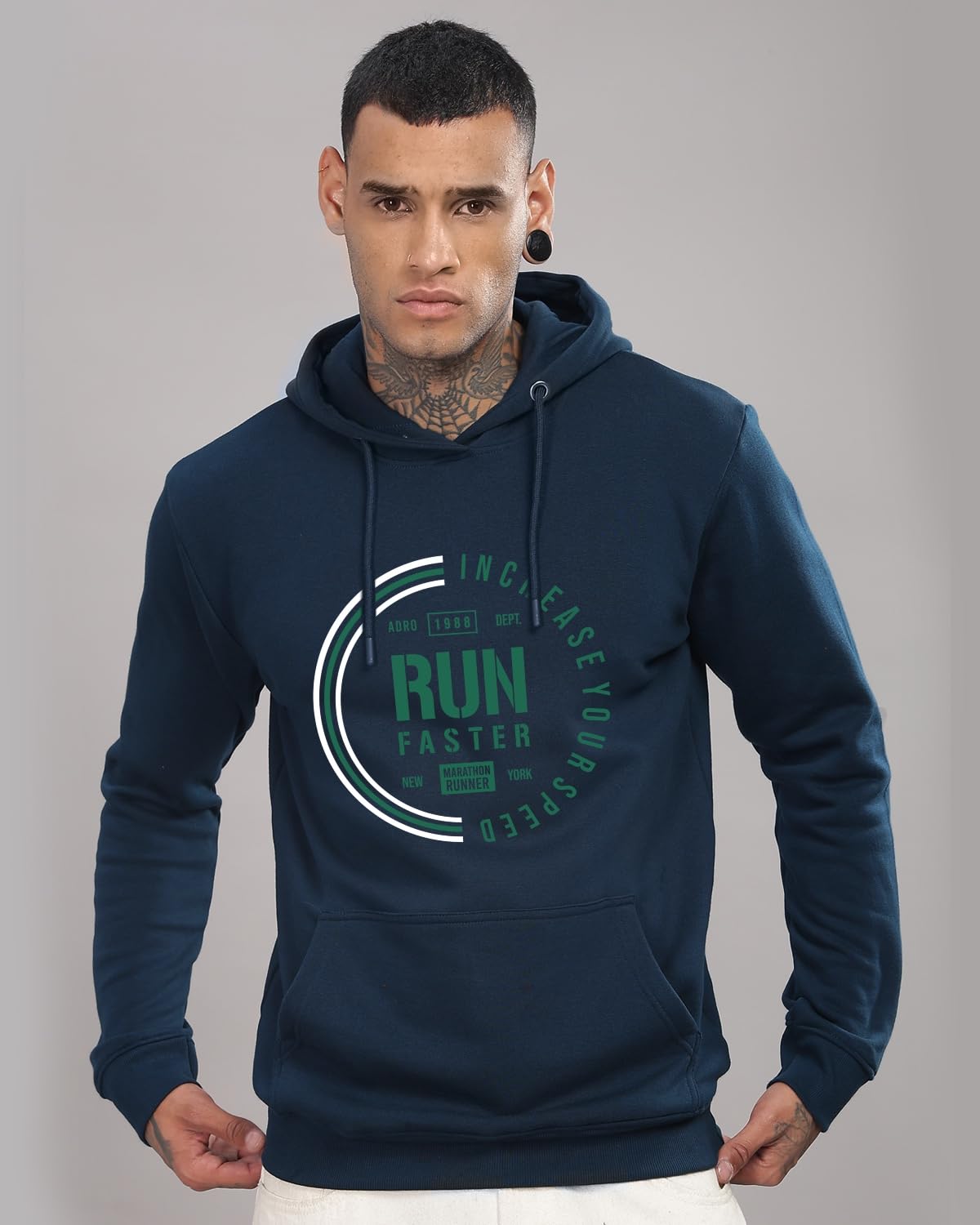 ADRO Men's Cotton Neck Hooded Sweatshirt (H24-FAST-SB_Teal