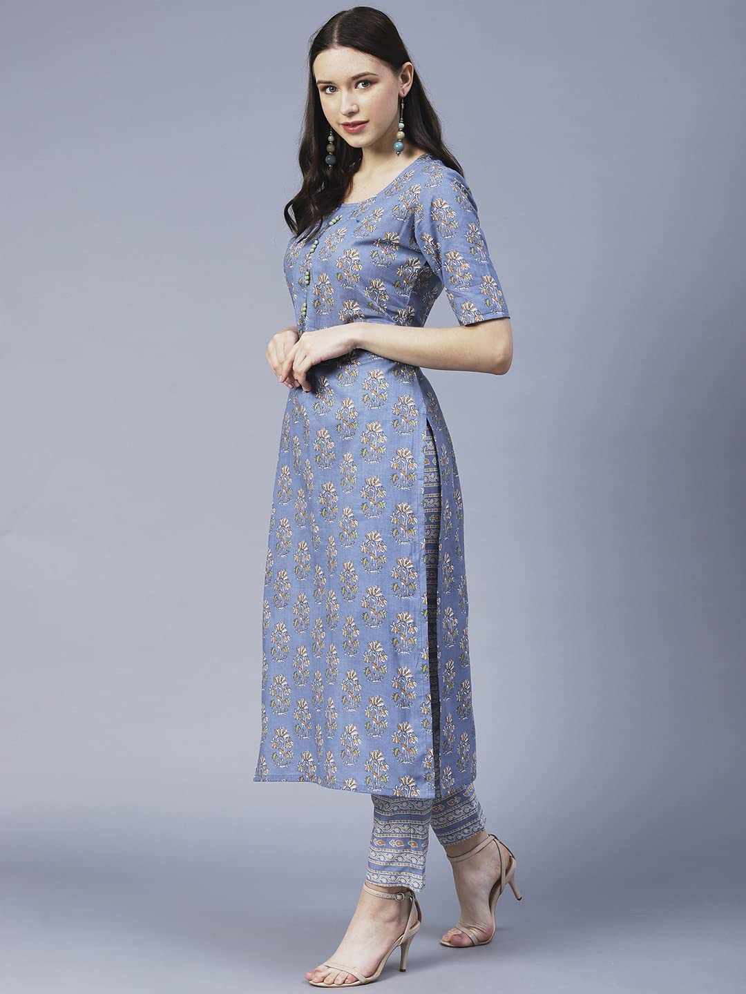 GoSriKi Women's Cotton Blend Printed Straight Kurta with Pant (PRNK-GS)