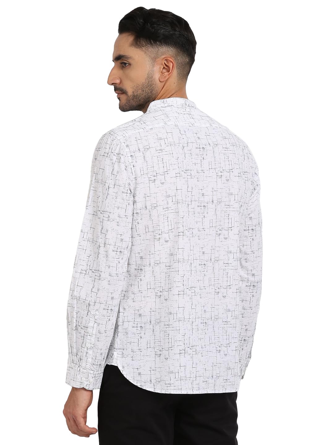Turtle Men 100% Cotton Off White Printed Slim Fit Casual Shirt