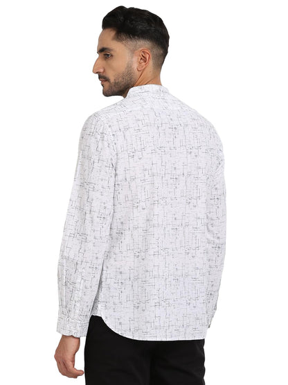Turtle Men 100% Cotton Off White Printed Slim Fit Casual Shirt