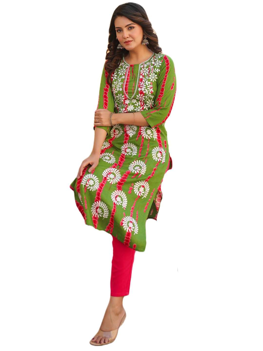 ANNI DESIGNER Women s Rayon Blend Kurta with Pants, Green, 40