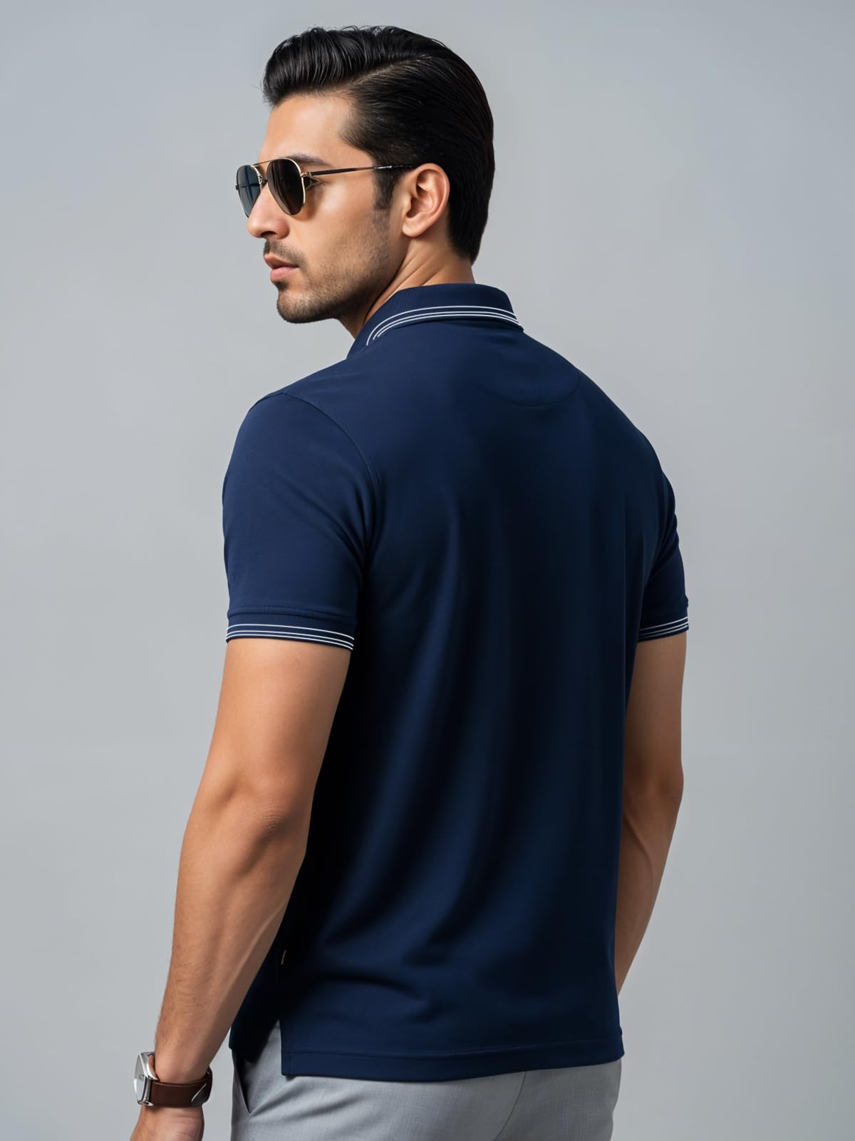 Mens Premium Cotton Polo T-Shirt | 220 GSM Soft Fabric | Casual Stylish Look | Contrast Collar Design Navy Polo T Shirt | Polo T