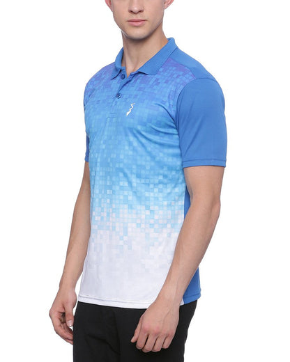 Campus Sutra Mens Blue and White Ombre Dri-Fit Activewear T-Shirt Regular Fit for Casual Wear | Structured T-Shirt Crafted with