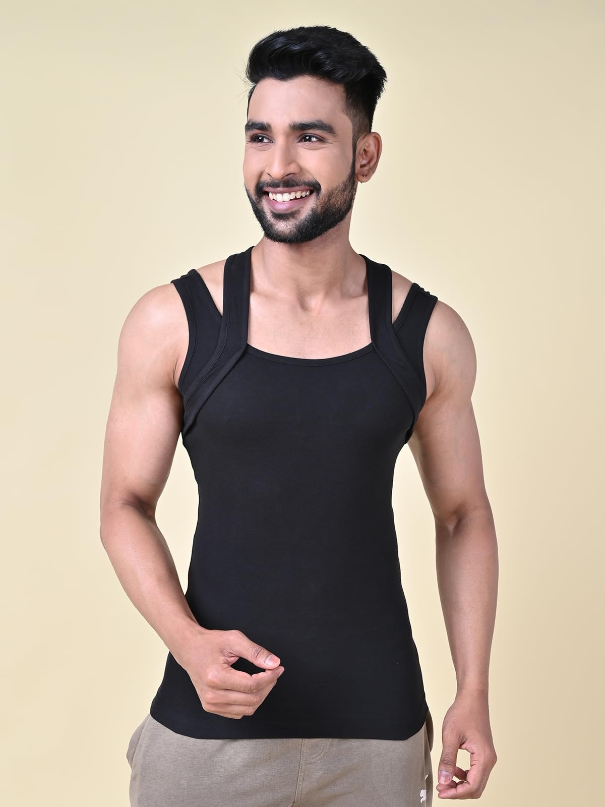 Rupa Solid Standard Colors by Athlefit X Gym Vest for Men, 100% Cotton Breathable and Stretchable Fabric, Racerback with Criss C