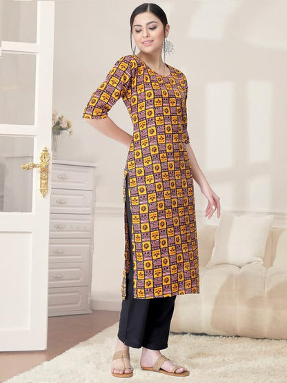 Pinkmint Kurta Set for Women Cotton Printed Straight Kurta with Pant (Pack of 1)