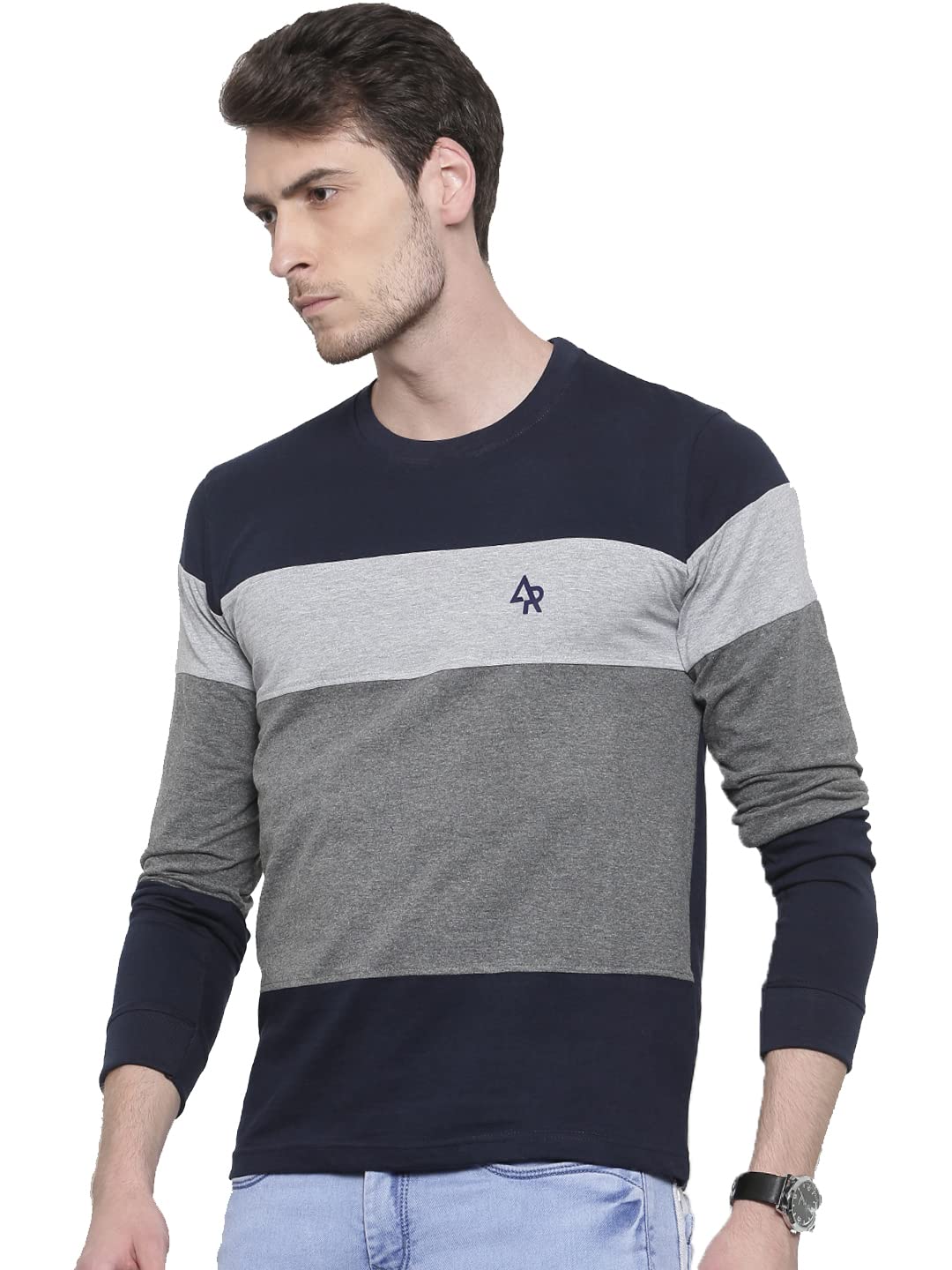 ADRO Men's Stylish Cotton Full Sleeve T-Shirt (FR3-M-4ST-NB_Navy)