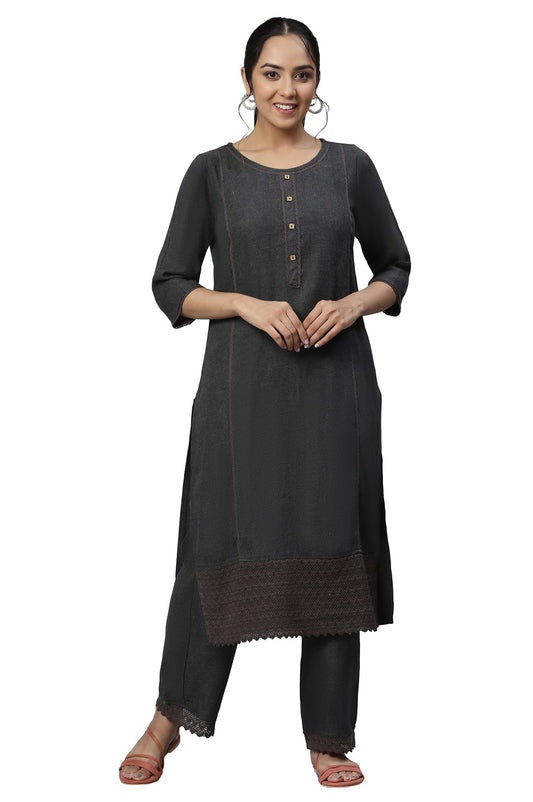 Aurelia Women's Solid Viscose Kurta Set with Palazzos