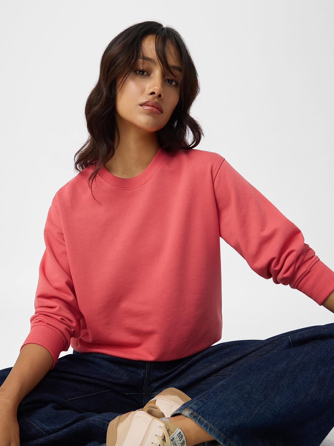 The Souled Store Citrus Splash Women and Girls Long Sleeves Round Neck Cotton Blend Oversized Sweatshirts