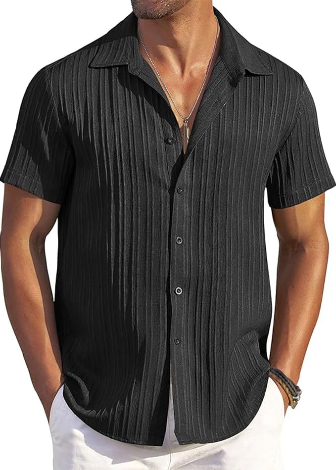 CB-COLEBROOK Mens Casual Button Down Soft Linen Shirts Short Sleeve Textured Summer Beach Shirts for Men (in, Alpha, 2XL, Regul