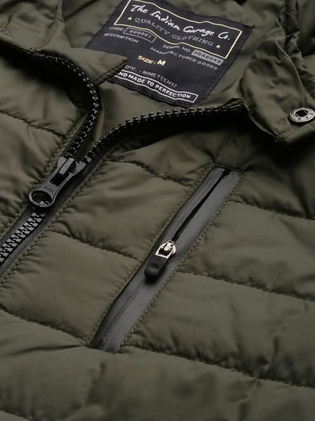 The Indian Garage Co Men Olive Slim Fit Solid Puffer Jacket
