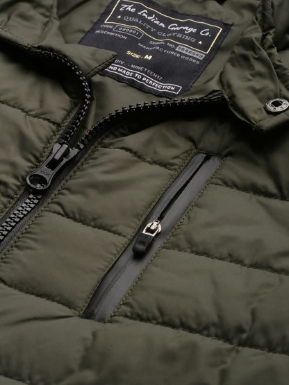 The Indian Garage Co Men Olive Slim Fit Solid Puffer Jacket