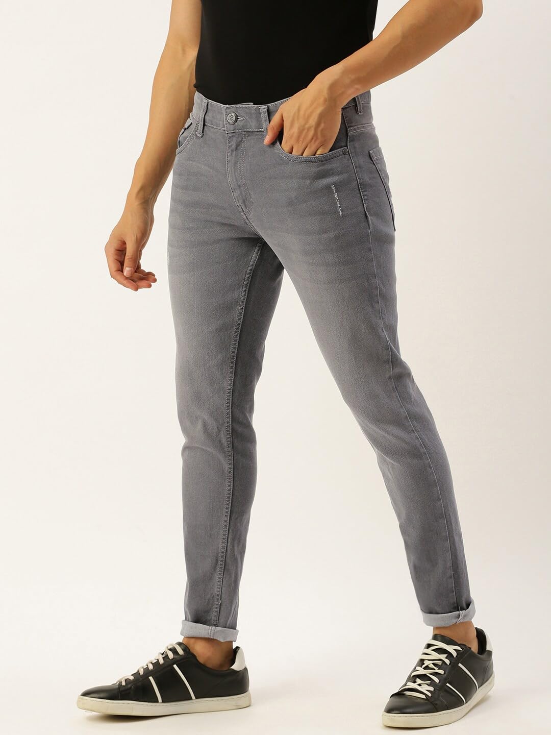 The Indian Garage Co Men Slim Fit Solid Low-Rise Stretchable Jeans Grey