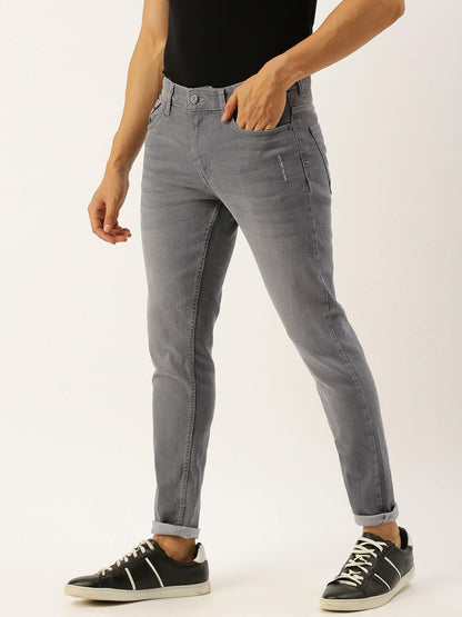 The Indian Garage Co Men Slim Fit Solid Low-Rise Stretchable Jeans Grey