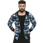 Campus Sutra Mens Light Blue Camouflage Regular Fit Cotton Jacket For Winter Wear,Hooded Collar,Full Sleeve,Zipper,Casual Jacke