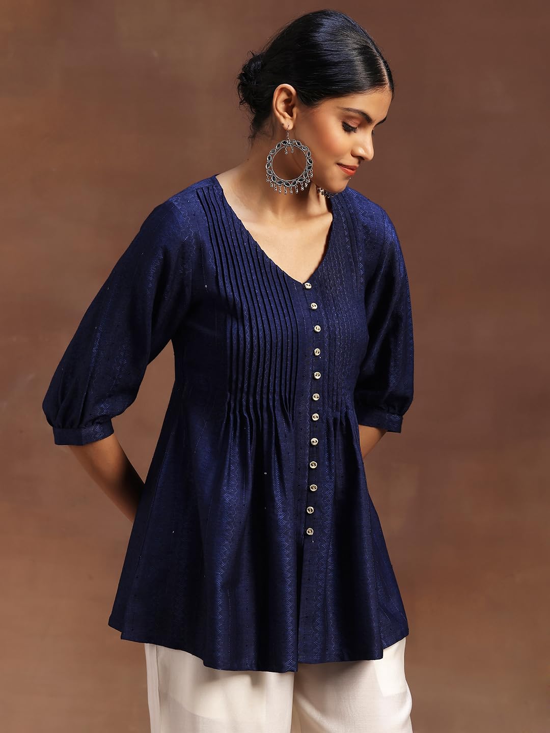 Libas WomenS Silk Blend Woven Design Regular Kurti (29103O Blue