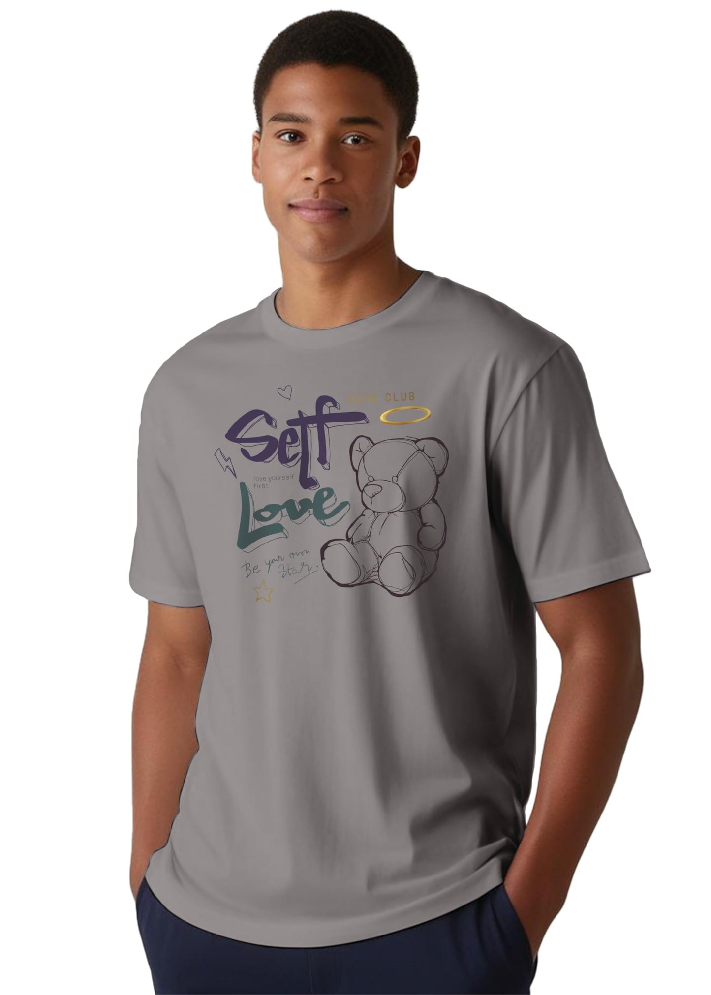 Peppyzone Mens Regular Fit T-Shirt (PZ-RT-Teddy1620_Grey