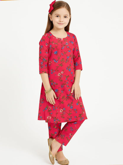 A.T.U.N. (ALL THINGS UBER NICE) Girls Floral Printed 3/4 Sleeve Kurti and Pant Set | Stylish Traditional Ethnic Wear Salwar Suit