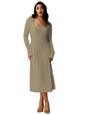 Shasmi Womens Kiwi Square Neck A-Line Dress  Long Sleeve, Tie Waist, Knitted Stretchable, Casual & Office Outfit, Solid Winter M