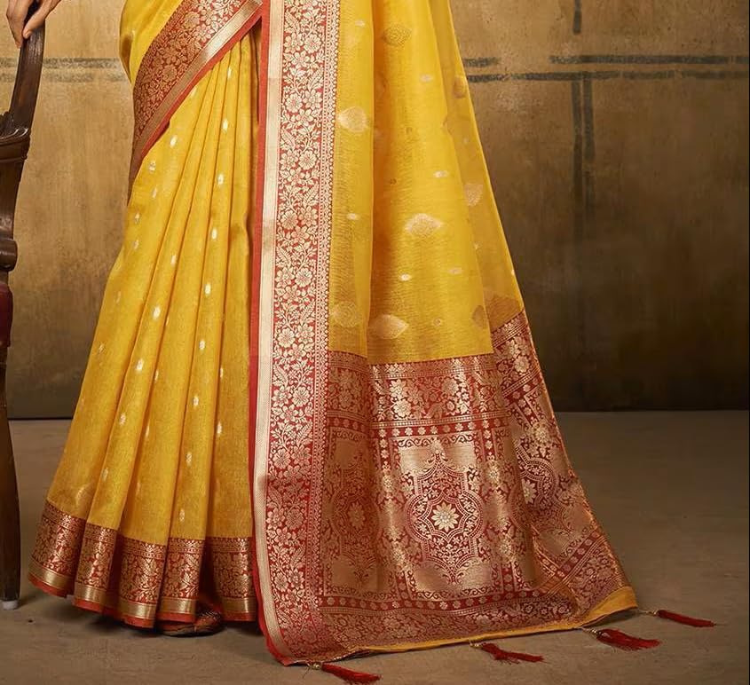 Pujia Mills Women Banarasi Woven Tissue Silk Saree With Zari Butta Work Indian Ethnic Wear Designer Wedding Saree 2025 Woven Gol