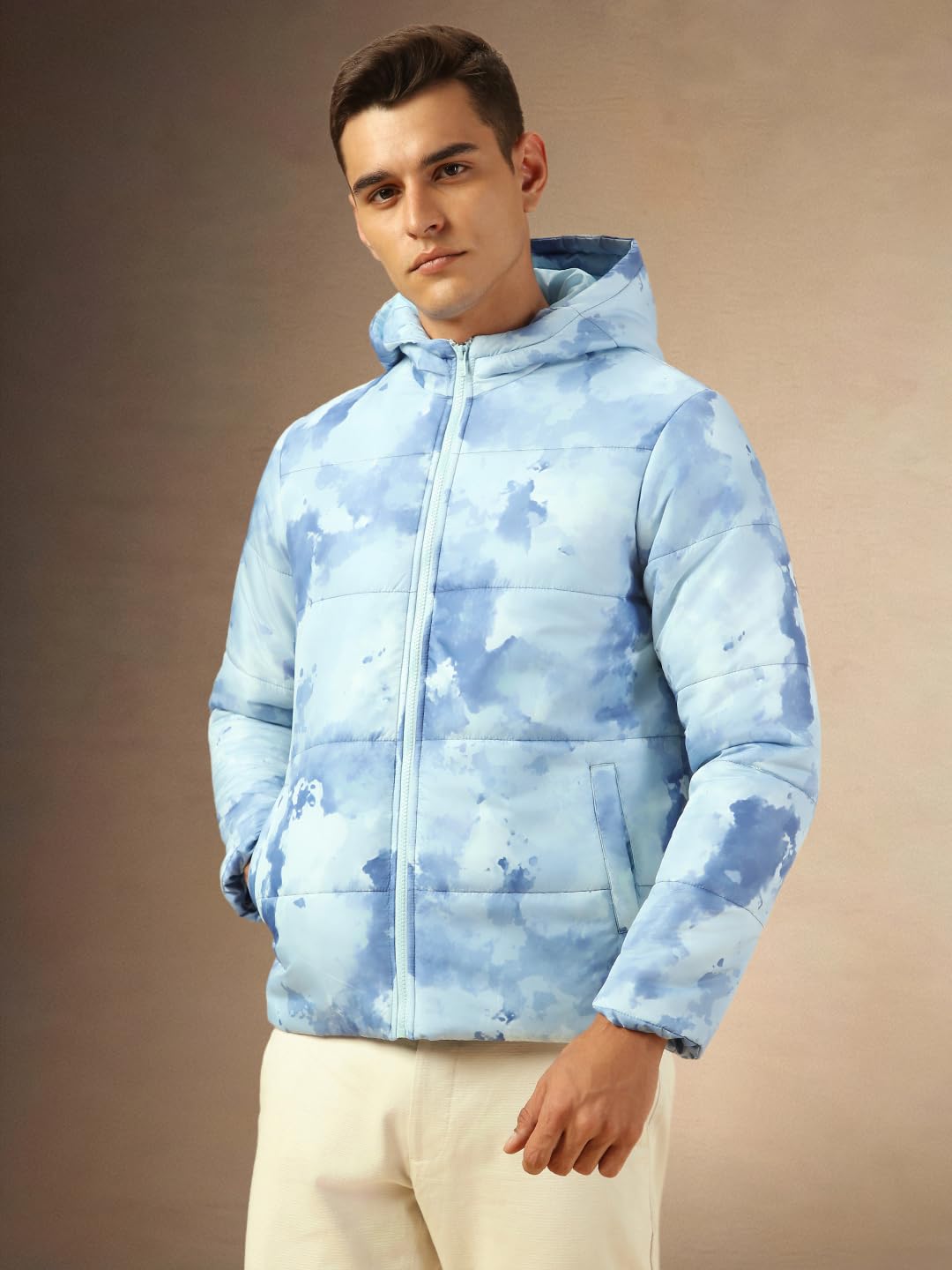 Dennis Lingo Men Regular Fit Ployseter Printed Full Sleeves Hooded Padded Jackets