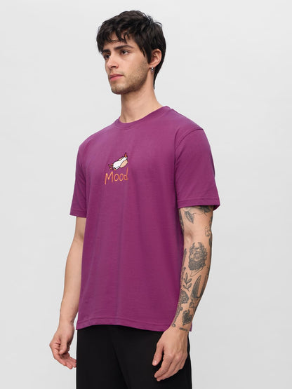 The Souled Store Ducky Men and Boys Short Sleeves Round Neck Purple Embroidered Regular Fit Cotton T-Shirts