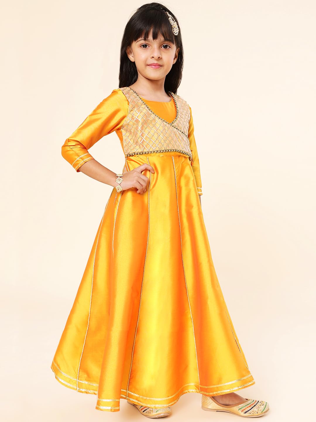 A.T.U.N. (ALL THINGS UBER NICE) Girls Woven Design Gota Jacket Anarkali Gown