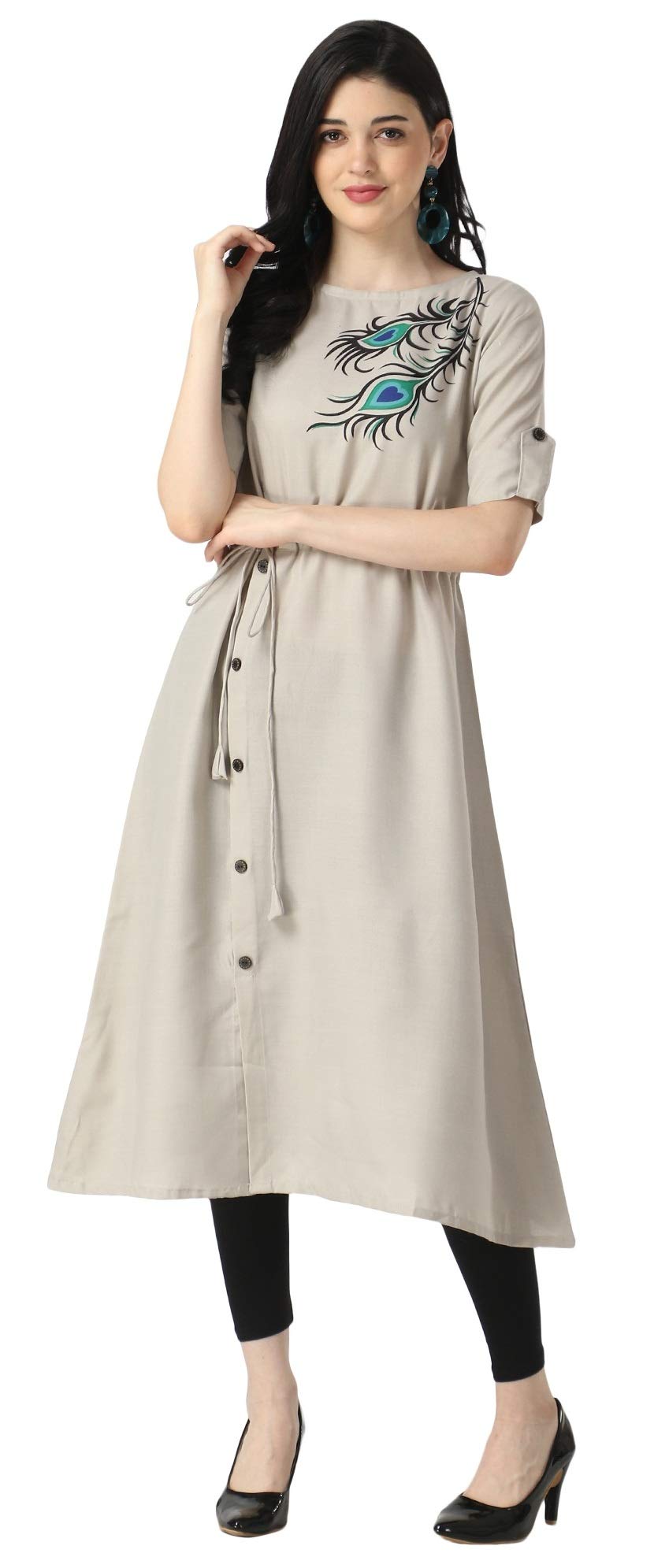 Om Sai Latest Creation WomenS Slub Cotton Mor Pankh Printed Anarkali Kurti New Selection 2023 Under 399 Designer Attractive Loo