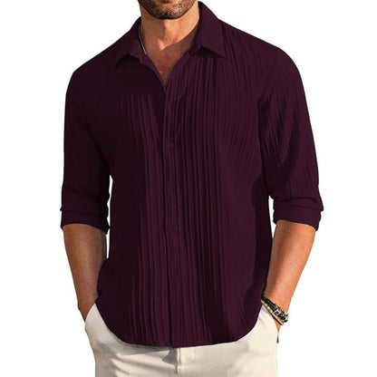 Deelmo MenS Button Down Dress Shirts Textured Long Sleeve Casual Hawaiian Beach Shirt Purple