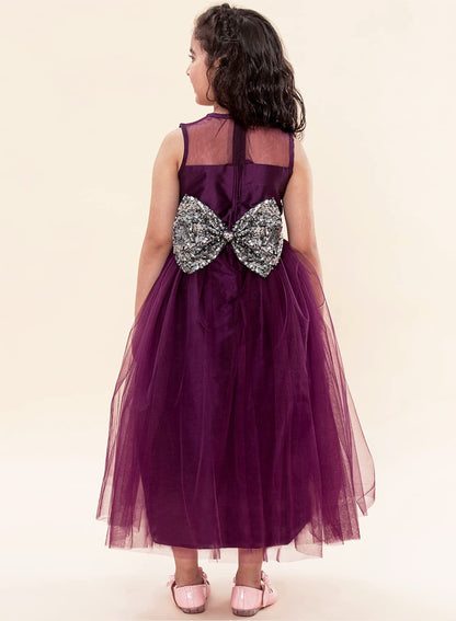 A.T.U.N. Girls Sequins Tulle Party Gown Wine-Silver