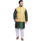 SOJANYA (Since 1958 Men's SilkBlend DGreen Kurta & White Pyjama With Yellow Printed Nehrujacket