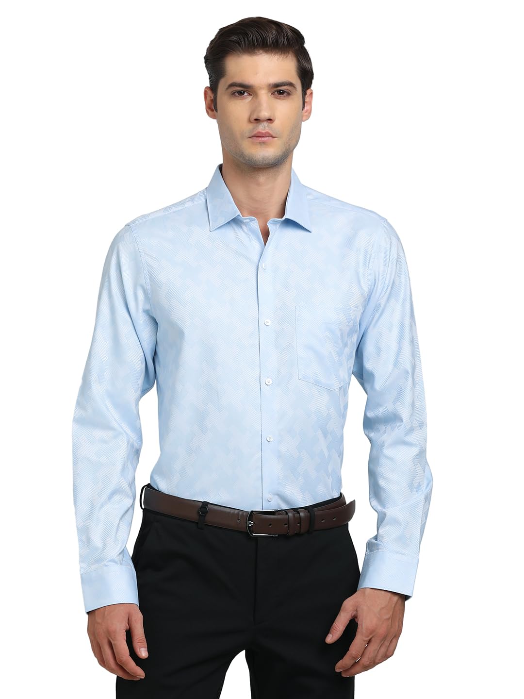 Turtle Men Pure Cotton Regular Fit Jacquard Full Sleeve Light Blue Formal Shirt