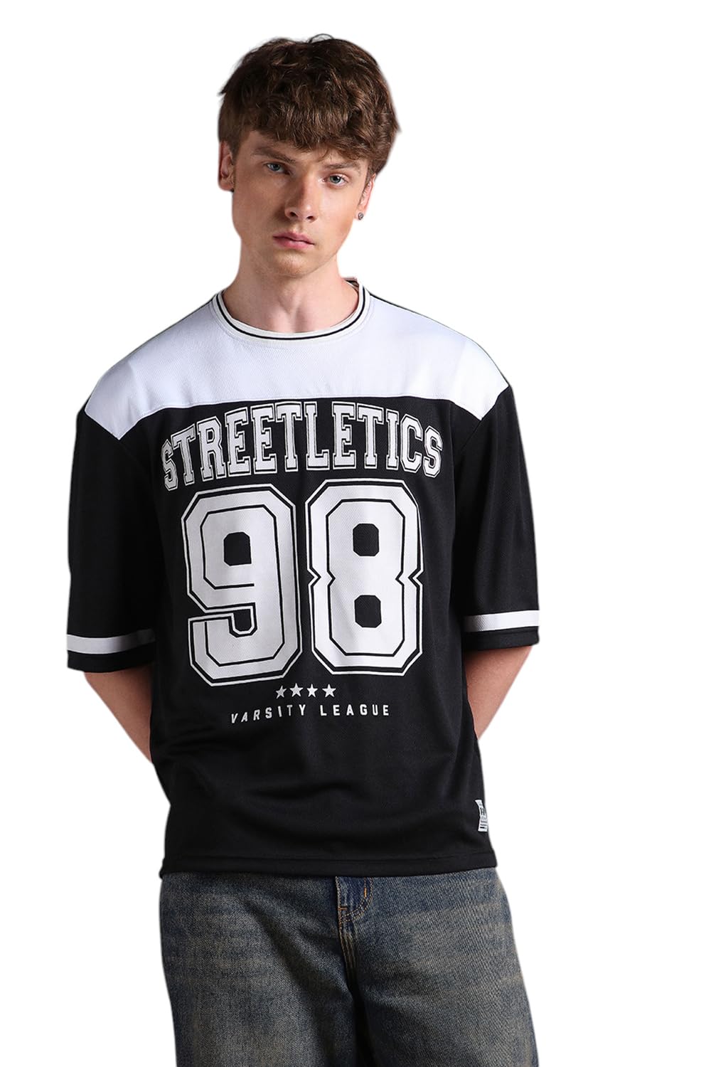 Hubberholme Men Printed Oversized Round Neck Half Sleeve Tshirts 125 Black