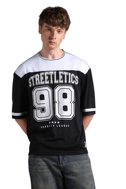 Hubberholme Men Printed Oversized Round Neck Half Sleeve Tshirts 125 Black