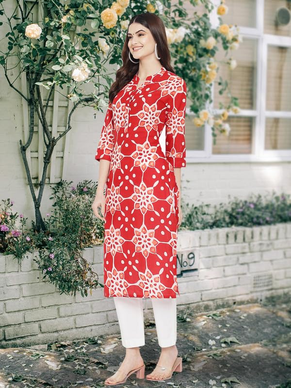 Pinkmint Women Cotton Printed Kurta Stylish Regulr Fit GirlS Combo Kurta Ll Regular Fit Combo Kurta (Pack Of 2) Red-Cream